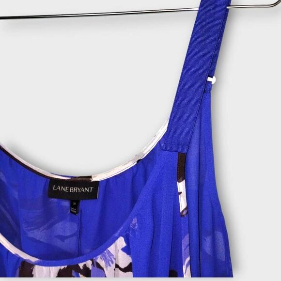 Lane Bryant Tank Top Sz 24 Royal Blue Floral Chiffon Scoop Cottagecore Beachy - Picture 5 of 9